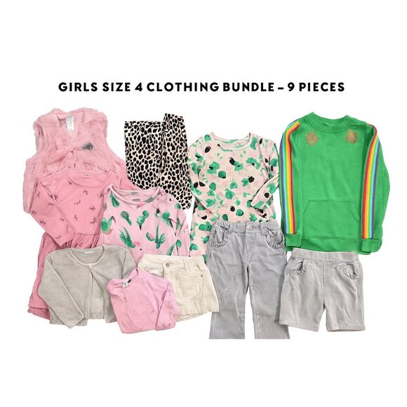 Girls Size 4 Clothing Bundle – 9-Piece Lot Sweaters Pants Dress Faux Fur Vest – - Picture 1 of 12